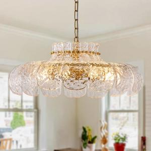8-Light Modern Water Ripple Glass Chandelier 21.6" Pendant Chandelier Luxury Gold Hanging Lighting for Living Dining Room,Kitchen,Foyer,Entryway,Bedroom,E12 Base