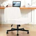 Criss Cross Chair with Wheels,Thick Padded Fabric Cross Legged Office Desk Chair with Pocket Spring Cushion,Dual-Purpose Base,Wide Adjustable Computer Home Office Vanity Chair,Cream White, X-Large