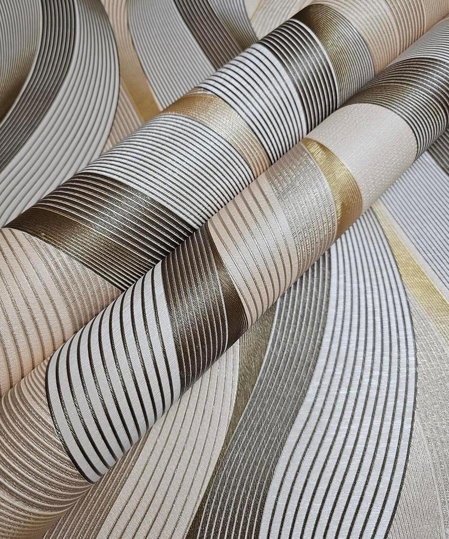 3D Wave Stripe Wallpaper Beige Embossed Vinly Non-Pasted Waterproof Wall Covering 374.00x 20.8 [ Not Peel and Stick ]