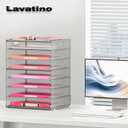 Lavatino 2 Pack 8-Tier Office Desk File Organizer, Letter Tray Paper Organizer with Handle, Including 5 Adjustable Slide Trays for Organizing Desk Workspace Accessories and Supplies (Silver Mesh) (12.7" x 9.2" x 16.5")