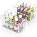 Plastic Storage Bins Stackable, Durable Organizing Container with Handles, Pack of 2 Portable Clear Plastic Bins, BPA Free Organization Pantry Storage Bins for Kitchen, Cabinets, Freezer, Bedrooms Etc