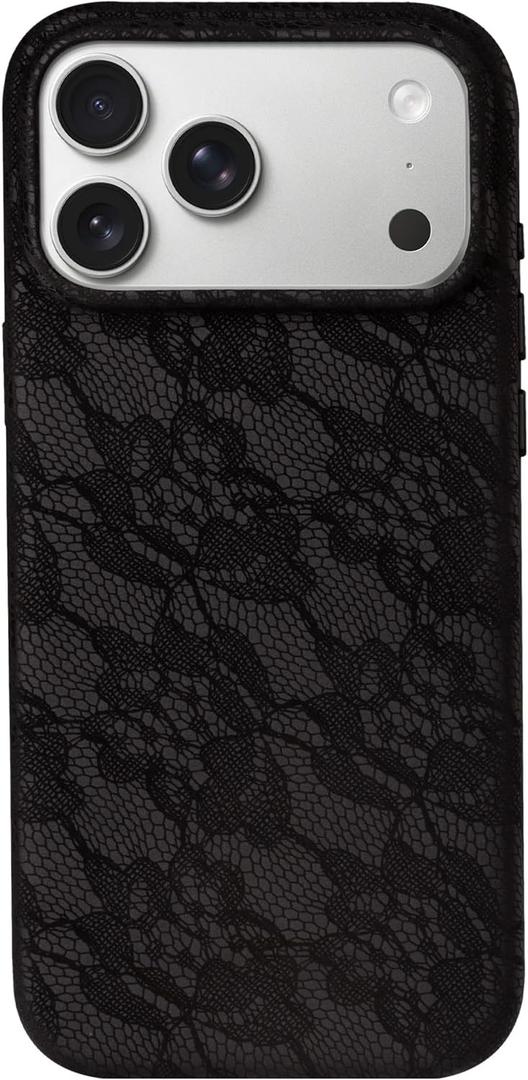 Luner - for iPhone 17 Pro - Black Lace Floral Print Phone Case [Compatible with Magsafe] - Camera Control & AI Button - Aesthetic Designer Cases for Women - Dark Romance, Coquette, Elegant, Goth