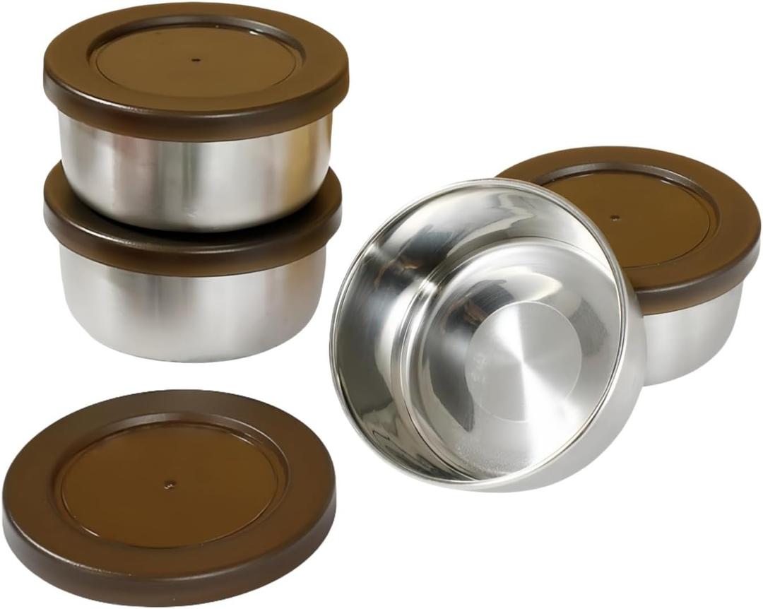4 Pack Stainless Steel Bowls with Lids - Unbreakable Small bowls with Silicone Lids, Metal Containers for Meal Prep,Condiments, Dips,Snacks,Ingredients (8.5oz)