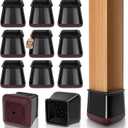 Chair Leg Floor Protectors Square Chair Leg Protectors for Hardwood Floors Silicone Caps Felt Strengthen Bottom Protection Non Slip Reduce Noise 32 Pack Black Square M Fit:13/16" ~ 1" (20~26mm)