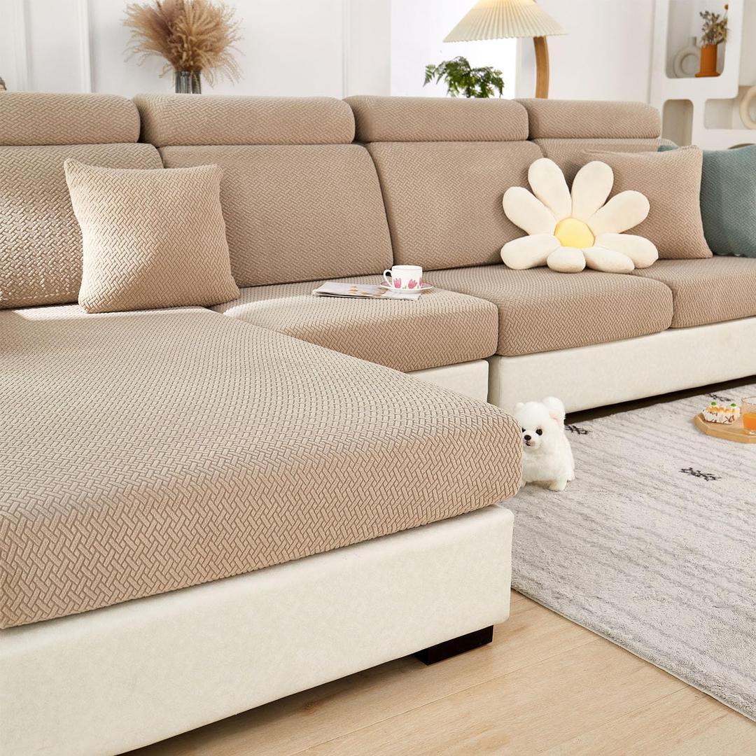 Soothing Home Sofa Covers, Sofa Hero Covers for Couch, Couch Cushion Covers, Sofa Covers Washable Sectional Couchs Covers Stretch Slipcovers for Pets (Khaki,Chaise Cover)