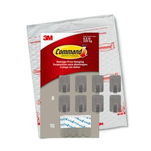 Command Small Stainless Steel Metal Hooks 8 Hooks, 10 Command Strips, Holds up to 0.5 lb, Removable Self Adhesive Hooks, Great for Wall Dcor