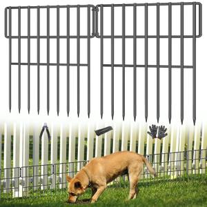 25 Panels Garden Fencing Animal Barrier, 17in (H) X 27ft (L) No Dig Dog Fence, 1.25 in Gap Fence Border for Dogs Rabbits, Rustproof Metal Decorative Fences Blocker for Outdoor, Yard, Patio
