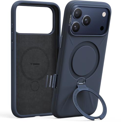 TORRAS Q3 Silicone 360 Spin for iPhone 17 Pro Case with Stand, Fit for MagSafe, Magnetic Ring Kickstand with Camera Control, Liquid Silicone Rubber Soft Phone Case for iPhone 17 Pro 6.3'', Deep Blue