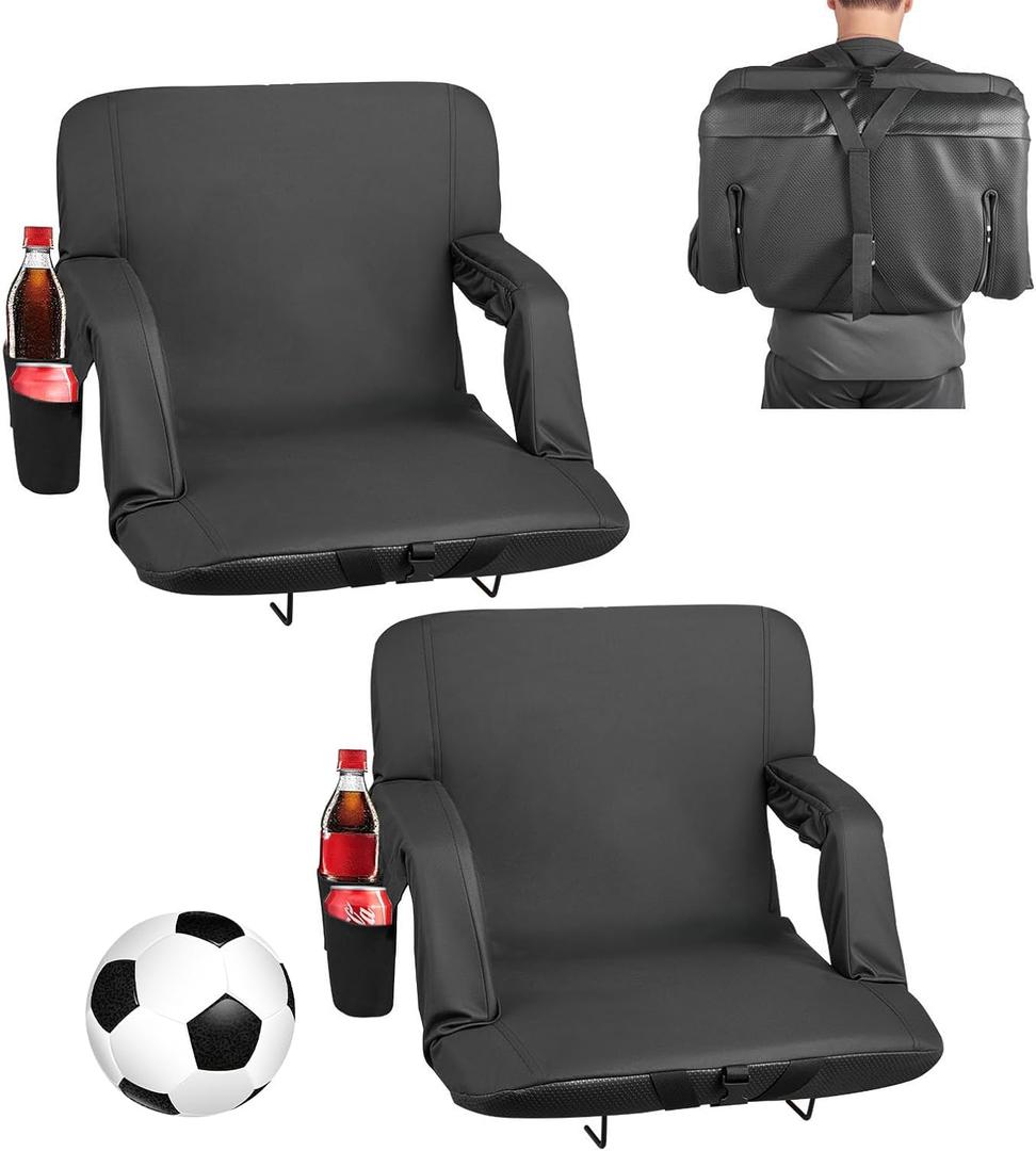 Stadium Seat, 6 Adjustable Angle Wide Bleacher Chair, 2.9'' Cushion Padded Stadium Seat with Armrest and Back Support, Stadiums Chair with Hook Cupholder for Picnics, Beach Sports Size: 23 inch