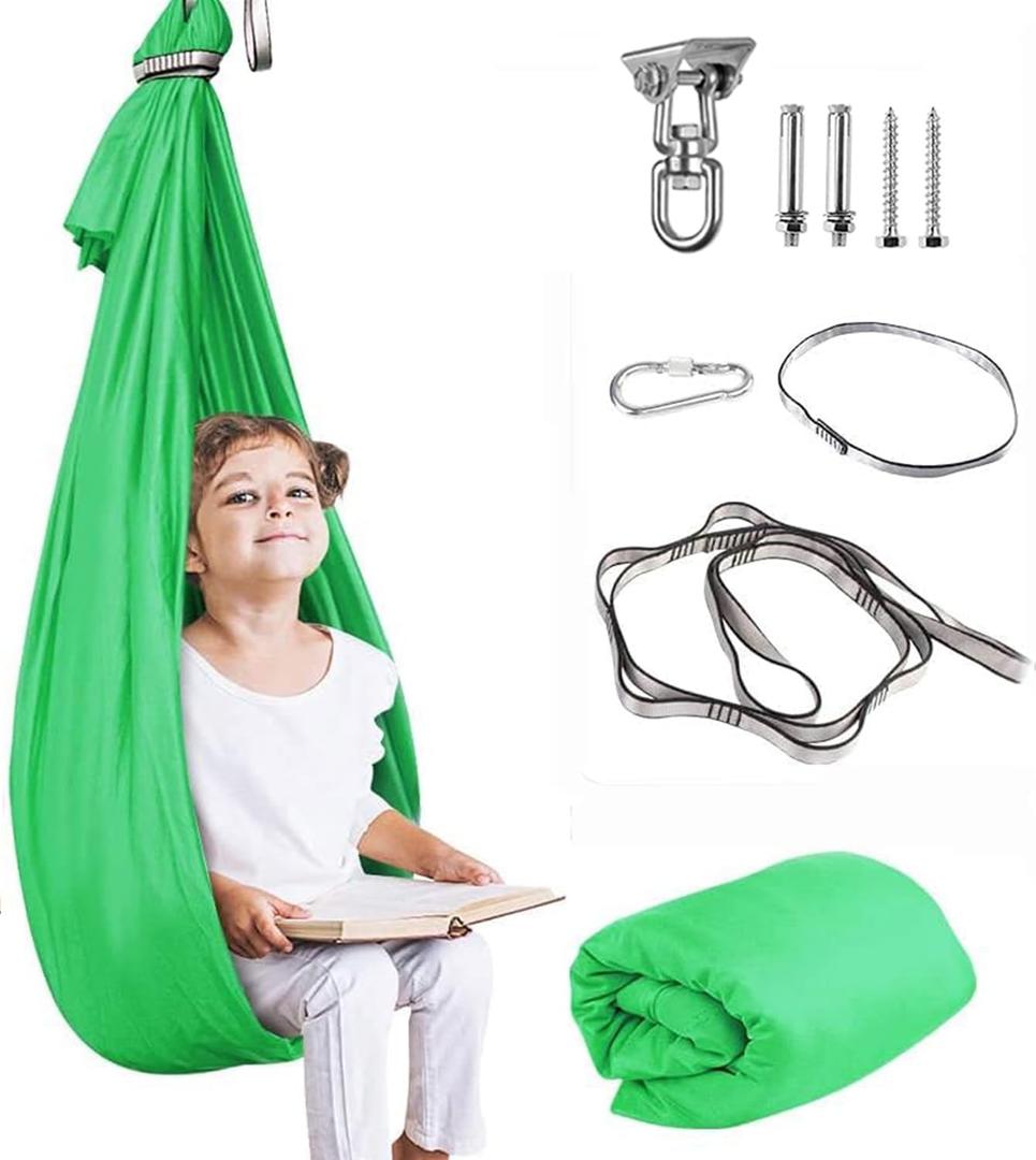 Therapy Swing for Kids with Special Needs (Hardware Included) Sensory Swing Snuggle Swing Indoor Adjustable Aerial Yoga for Children with Autism, ADHD, Aspergers, Sensory Integration (Green) (Gragre)