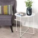 Garden 4 you End Table Metal Side Table White Round Folding Tray Cyan Sofa Small Accent Fold-able Table, Round End Table Tray, Next to Sofa Table, Snack Table for Living Room and Bed Room