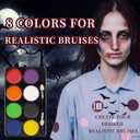 2 x Halloween Liquid Latex Special Effects SFX Makeup Kit - 8 Colors Bruise Face Body Paint Palette,Liquid Latex+Scar Wax+Spatula Tool+Fake Blood Spray+Coagulated Blood With Sponges for Halloween Cosplay