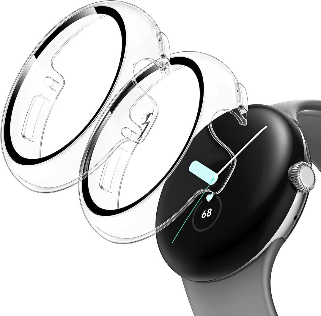 TAURI 2 Pack Hard Case for Pixel Watch 4 41mm, with PC Tempered Glass Screen Protector, [Scristant Resistant] [Overall Protection] Slim Cover for Google Watch, Clear