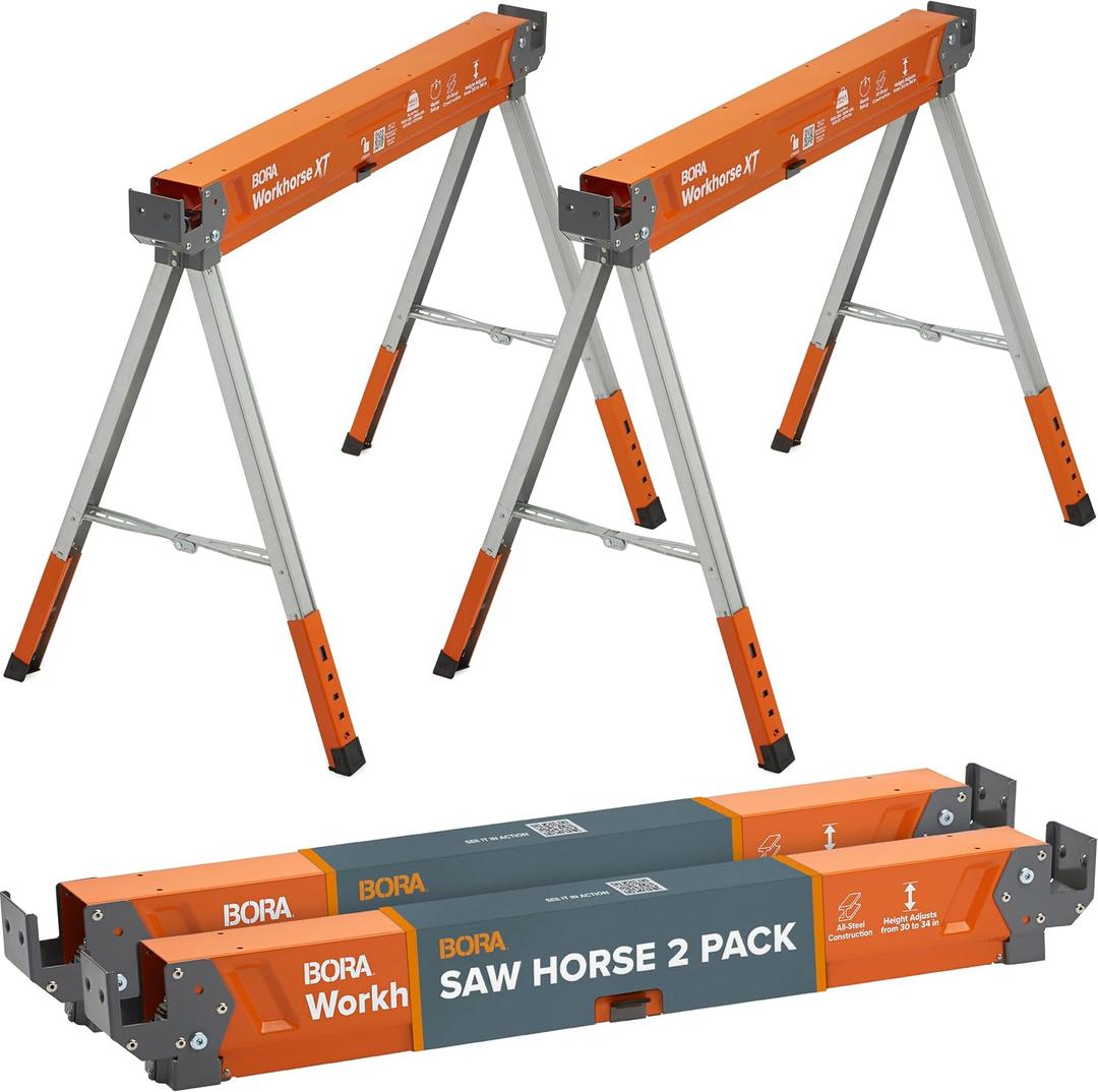 BORA Workhorse XT Saw Horses 2 Pack Adjustable Folding Heavy Duty Sawhorse