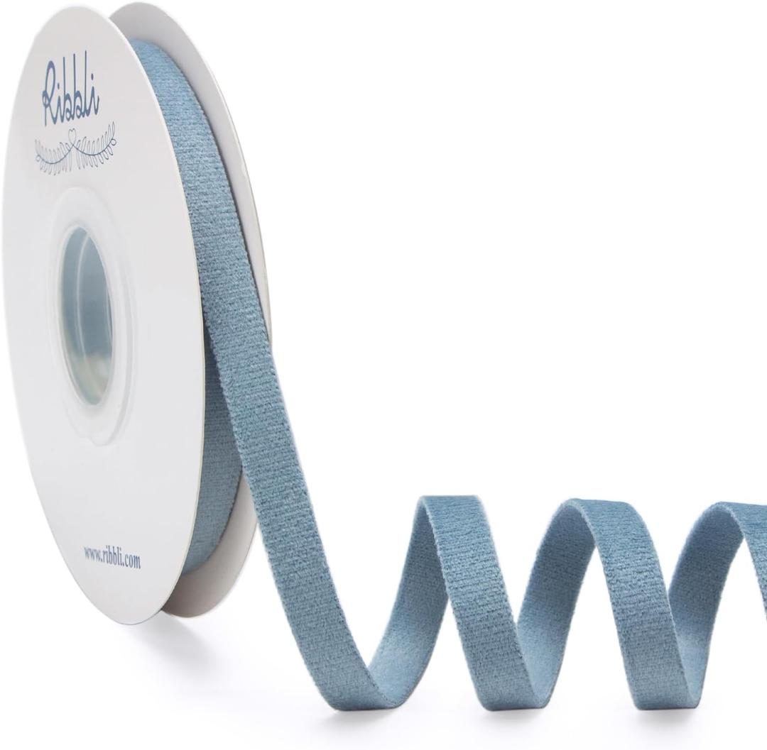 Ribbli Light Dusty Blue Velvet Ribbon Double Faced 3/8 Inch 10-Yard Spool Light Dusty Blue Ribbon Use for Christmas Tree Ornaments Gift Wrapping Wreath Decoration Wedding Boutonnieres