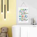 2 x Funny Shark Theme Kids Bathroom Wood Plaques Wall Decor, Take Flush Wash Brush Blue Shark Bathroom Wooden Hanging Sign for Toilet Washroom Front Door Wall Decor 12'' L x 8'' W