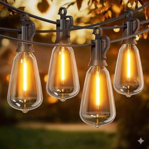 Brightown Outdoor String Lights Patio Lights,  Shatterproof Dimmable Waterproof Connectable LED Christmas Lights, Hanging Outside Light for Backyard, Porch, Deck, Balcony, Garden, Home Decor