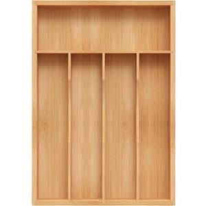 Bamboo Silverware Organizer, Kitchen Drawer Organizer, Utensil Holder, Cutlery Tray & Spoon Flatware Storage with Grooved Drawer Dividers (5 Slots, Natural) (Medium 13.3x9.3 Inch)