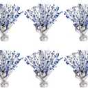6 Pack Metallic Foil Spary Centerpieces for Tables, Silver Navy Blue Centerpieces for Tables Decorations, Star Brust Table Centerpieces for Birthday Graduation Wedding Baby Shower Party