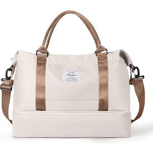BAGAIL Travel Duffel Bag, Weekender Bags for Women, Overnight Gym Carry On Tote Bag with Wet Pocket, Hospital Mom Bag for Labor and Delivery - Extra Large Set, Beige (A-Beige)