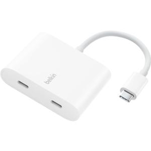 Belkin USB C Splitter - Dual Port Hub - 1 x USB-C 3.2 Gen2 Port & 1 x 100W PD Port - Simultaneous Data Transfer & iPhone Charger Fast Charging - Apple iPhone 17, iPad, Nintendo Switch 2 & More - White