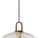Brikey Clear Glass Pendant Light with Brass Gold Base, Clear Ceiling Light Hanging Lamp for Bedside Dining Table Kitchen Island (11.8 inch, Clear)