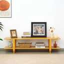 Bamboo TV Stand for TVs up to 65", Accent Entertainment Center with Storage, Media Console Table with Shelf, Modern TV Stand for Living Room, Bedroom, 55"(L), Burlywood