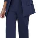 LookbookStore 2 Piece Pant Suits for Women Dressy Blazer High Waisted Straight Leg Pants Sets Business Casual Outfits (Large, Navy Blue)