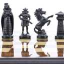 3 3/4" Black & White Viking Plastic Chess Pieces - Felted, Standard Size