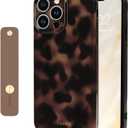 NITITOP Compatible with iPhone 15 Pro Max Case with Wrist Strap Cute Stylish Leopard Aesthetic Tortoise Amber Design for Women Girls Men Soft TPU Shockproof Protective Cover - Brown
