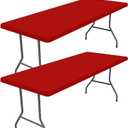 Spandex 6 Foot Rectangle Christmas Table Cloth 2 Pack, Elastic Fitted Tablecloths for Picnic, Stretch Washable Patio Table Cover for Outdoor, Camping, Banquet and Parties (Red, 30"x72")