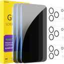 PEHAEL 3+3Pack for iPhone 17 Pro Privacy Screen Protector with Camera Lens Protector Full Coverage Anti-Spy Tempered Glass Film 9H Hardness Easy Installation Bubble Free [6.3 inch]