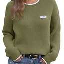 Saodimallsu Womens Sweaters Crew Neck Long Sleeve Knit Contrast Piping Stripe Lightweight Casual Fall Pullover Tops 2025 (Small, Army Green)