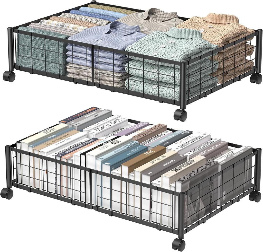 Hleelomi Under Bed Storage with Wheels, 360 Rotating, No-Assembly Underbed Storage Containers, 2PACK