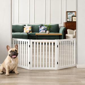 WELLAND Wooden Freestanding Pet Gate, 24 Inch 3 Panel Step Over Fence, Expands Up to 60" Wide, Foldable Indoor Dog Gate Puppy Safety Fence, White