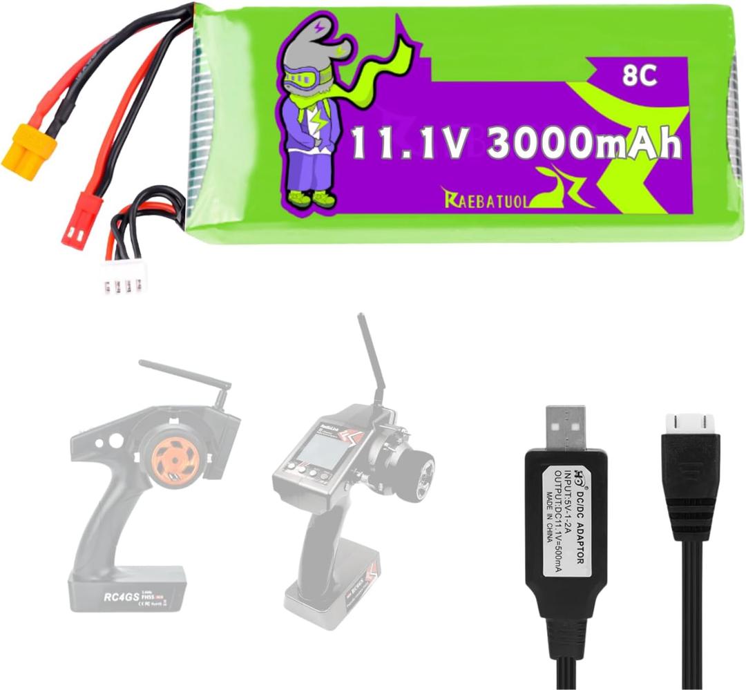 11.1V 3000mAh 8C XT30(Yellow)+JST(red) Plug Battery Compatible with RC6GS/RC4GS Transmitter for RC Drone Come with 3S Charger USB Cable