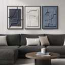 Large 3D Textured Framed Blue and White Abstract Wall Art for Living Room, 3 Piece Modern Artwork for Walls, Minimalist Navy Blue Geometric Paintings for Hallway, Stair, Office Wall Decor 24x36 In