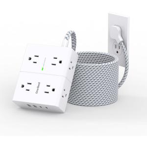 25Ft Extension Cord with Multiple Outlets, Flat Plug Power Strip Surge Protector 25 Ft Long Cord, 8 Outlet 4 USB Ports (2 USB C), Multi Outlet Wall Plug for Office, College, Dorm Room Essentials (White & Grey)