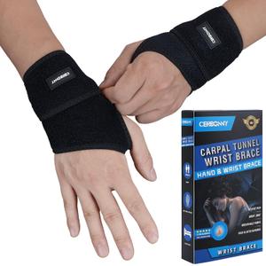 CERBONNY Carpal Tunnel Wrist Brace, 2Pack Wrist Support Brace Adjustable Wrist Strap Reversible Wrist Brace for Sports Protecting/ Tendonitis Pain Relief/ Carpal Tunnel/ Arthritis-Right&Left
