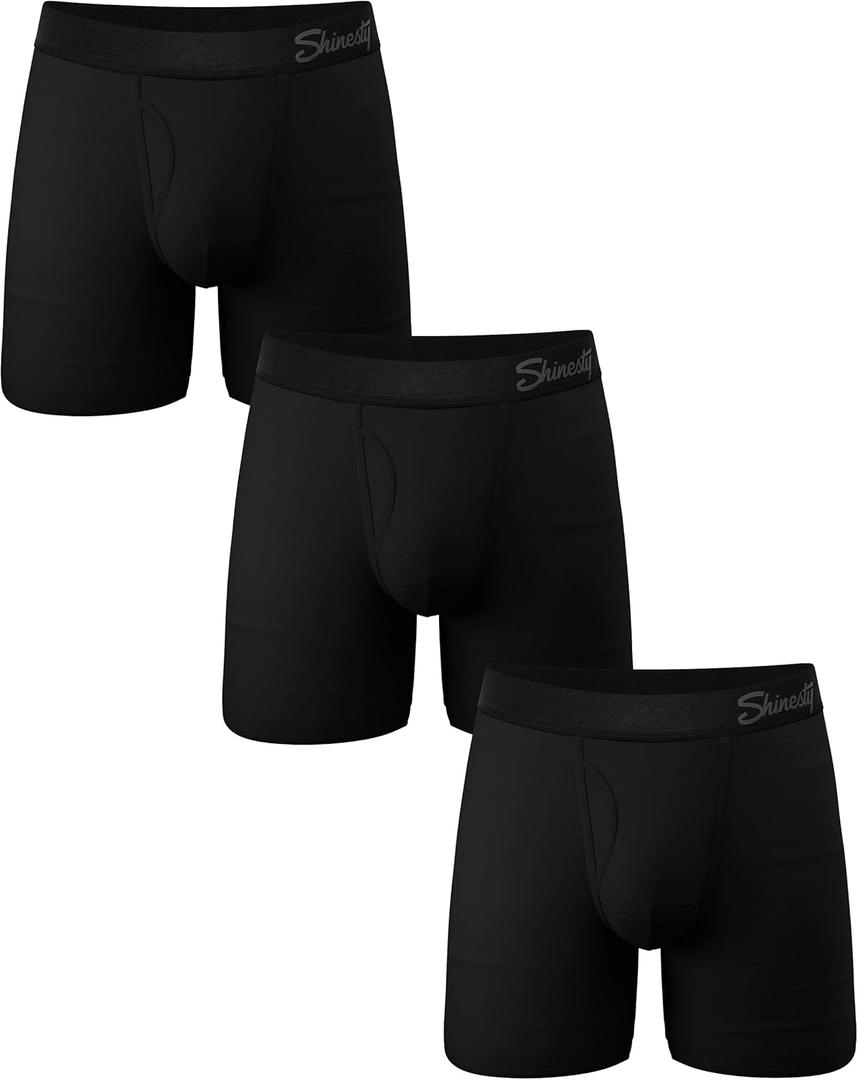 Shinesty Boxer Briefs for Men Pack of 3 - Hammock Support Pouch Underwear for Men with Fly (Medium, Black)