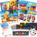 Cholemy 36 Pcs Paint and Sip Kit for Adults 8''x10'' Pre Drawn Canvas for Painting DIY Afro Acrylic Painting Kit Wood Easel Brushes Date Night Bulk for Christmas Party Gifts (Hawaii)