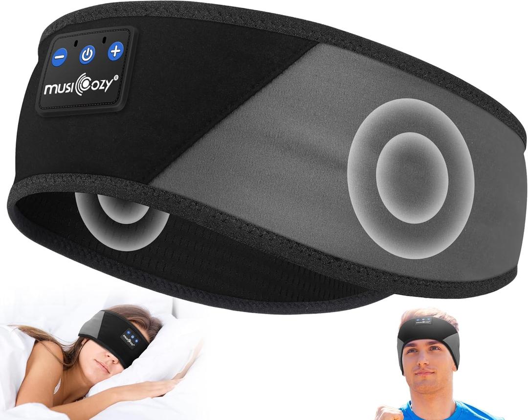 MUSICOZY Sleep Headphones Bluetooth 5.4 Headband, Wireless Earphones Music Sleep Earbuds Sleeping Eye Mask with HD Stereo Speakers for Workout Running Travel Yoga, Ideal Gifts for Women Men (Gray & Black)