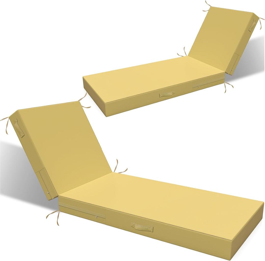 L'AGRATY Outdoor Lounge Chaise Cushion: 72x21x3 Inch Waterproof Lounge Chair Cushion for Outdoor Furniture with Fade Resistant Removable Cover - Patio Lounge Cushions for Pool Lawn Deck(Khaki 2Pcs)