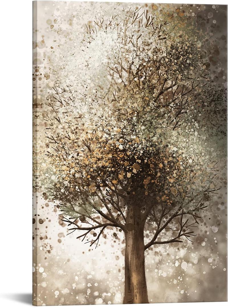 OuElegent Tree Canvas Brown Wall Art Fantasy Tree Painting Auntumn Picture Artwork for Home Office Bedroom Living Room Decor Giclee Prints Framed Ready to Hang 24x36 Inch