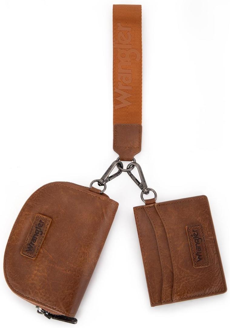 Wrangler KeyChain Wallet Wristlet Wallets for Women Dual Pouch Wristlet Rfid Blocking Credit Card Holder Wallet (Brown)