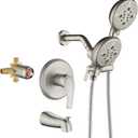 L829-2 Brushed Nickel Shower Faucet Set - Complete Dual Shower Head & Handheld Combo, Tub Spout & Trim Kit