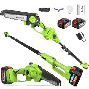 2 in 1 Pole Saw 6 inch with Mini Chainsaw, 2 21V 4.0Ah Batteries, Extending Pole, Angled Head, Electric Pole Chainsaw for Tree Trimming, Lightweight, Brushless Motor, Tool-Free Chain Tension