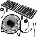 Solar Powered Fan, 8 Inch Install-Free with 25W Dual Solar Panels, Cloudy Days Working Solar Fan for Air Circulation and Cooling in Greenhouse, Chicken Coop, Pet House, Attic, 14ft Long Cable (Black)