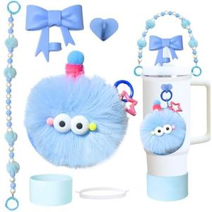 Stanley Cup Accessories Set, Stanley Accessories 30&40 oz,Bow Straw Cover for Stanley, Water Bottle Handle Strap, Boot for Stanley Cup (Blue)