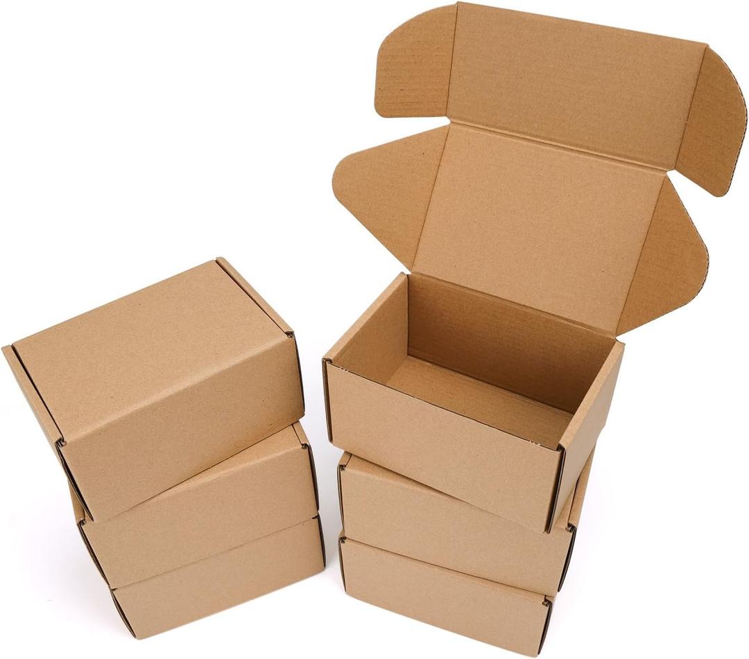 6x4x3 inch Shipping Boxes Set of 6 Brown, Inner Size 5.6x3.6x2.6 inch Cardboard Box Mailers for Small Business Packaging Mailing or Gift Wrapping Giving